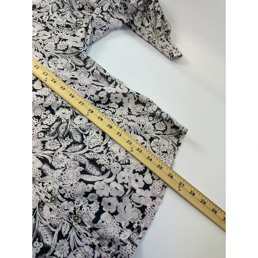 Anthropologie Floral Ruffle Peasant Top Long Puff Sleeves Button Cotton Large